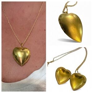 Puffy Heart Locket Necklace Functional Large Heart, 22” Long
